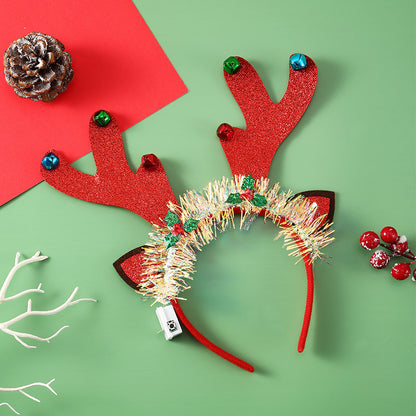 IPC Christmas Hair Band Glowing Headband Xmas Tree Snowflake Hair Band Deer Horn Light Flashing Headwear Merry Christmas Gift