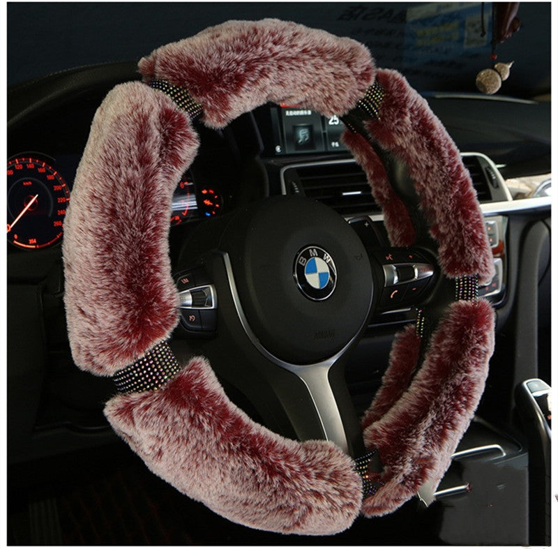 Car Steering Wheel Cover Winter Plush Steering Wheel Cover Korea Diamond Fashion Cute Handle Cover Car Accessories
