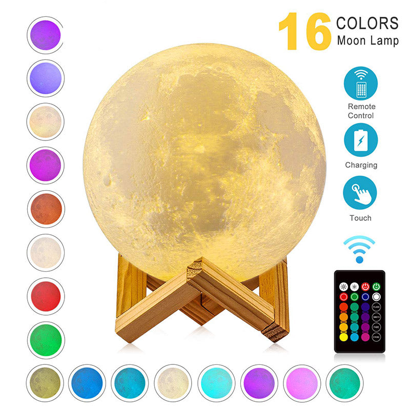 LED Night Lights Moon Lamp 3D Print Moonlight Timeable Dimmable Rechargeable Bedside Table Desk Lamp Children's Leds Night Light