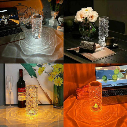 LED Crystal Table Lamp Diamond Rose Night Light Touch Atmosphere &Remote Control